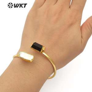 WT-B503 Mới Đến Thời Trang Bangle Ngọc Trai Tự Nhiên Và Đen Tourmaline Bangle Điều Chỉnh Kích Thước Phụ Nữ Stylish Charm Jewelry Bangle - Product Image 5