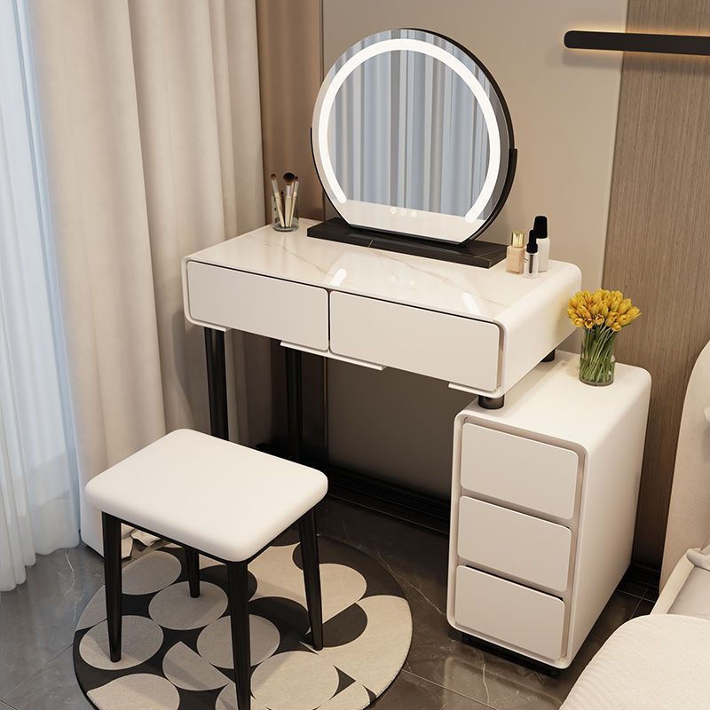 white 80cm table + mirror + square stool
