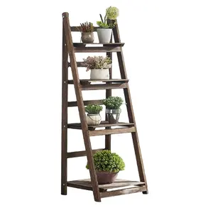 Folding A Frame Display Shelf,Patio Rustic Wood Stand with Shelves,4 Tier Stand Outdoor Pot Rack, FreeStanding