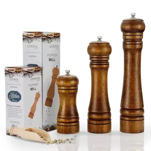 White Black Mill Wholesale 2 in 1 Handmade Wood Spice Shaker Premium Manual acacia Oak Wooden Salt and Pepper Grinder Set