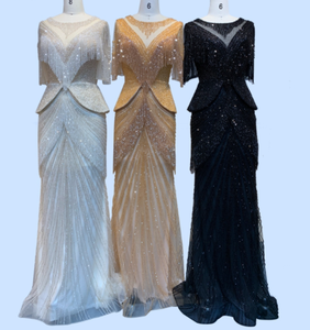 QUEENS GOWN Ivoire Glands Perlé Dîner Robe De Luxe Noblesse Sirène Robe Mince Dîner Soirée Robe - Product Image 5