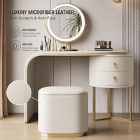 Ensemble de coiffeuse moderne de luxe convertible en bois de chêne, meubles pour chambre d'hôtel et salon, table de maquillage en panneau MDF avec miroir éclairé