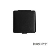 Miroir de poche compact pliable double face en cuir PU noir avec logo personnalisé, miroir de maquillage de voyage, miroir cadeau