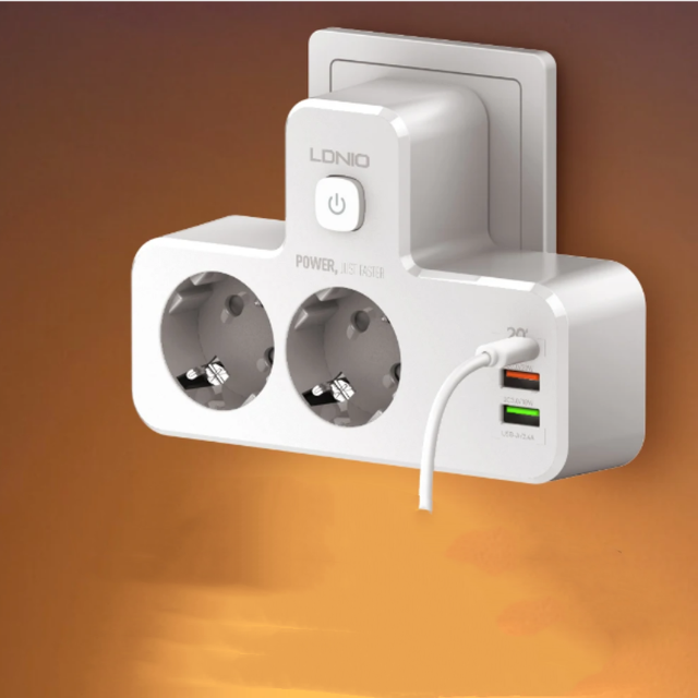 LDNIO LDNIO SE2337 Universal Outlets Power Strip 2 Outlet Wall Electric Plug PD 20W USB Power Cube Power Socket
