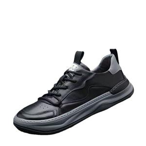 Baskets décontractées en cuir véritable pour homme, grande taille, bout rond, à lacets, printemps, tendance, blanches, respirantes et anti-odeur - Product Image 5
