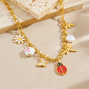 Fashion Jewelry <b>Set</b> Stainless Steel Ladybug Butterfly Dragonfly Insect Charm Women's Necklace <b>Bracelet</b> Earrings <b>Set</b> - Product Image 2