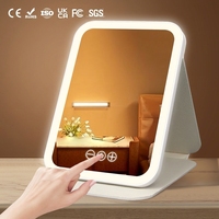 Miroir de Maquillage LED Portable Pliable 1x avec 3 Tonalités de Lumière Dimmables, Capteur Tactile, Rechargeable, pour Table, Coiffeuse, Voyage et Dortoir