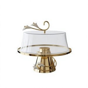 Soportes de Metal de Lujo para Pasteles con Cubierta de Cristal, Soporte Redondo de la Mejor Calidad para Exhibición de Postres, Suministros para Pasteles de Cumpleaños y Bodas - Product Image 1
