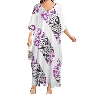 Hot Selling Plus Size Floral Printed Loose Casual Party Dresses True Size Women Print Hawaiian Tropical Style Hera Long Dress