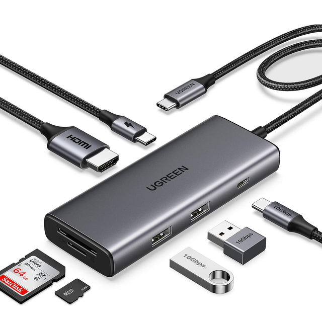 UGREEN Revodok Pro 107 USB-C Hub 7 in 1 10Gbps USB C 3.2 & 2 USB-A 3.2 4K-HDMI, 100W Power Delivery, SD/TF Card Reader