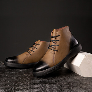 Bottes Martin pour hommes en cuir, à bout rond, à lacets, semelle en caoutchouc, chaussures décontractées confortables pour l'hiver - Product Image 4
