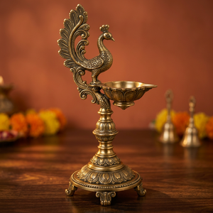 <b>Antique</b> Brass Traditional Large Rectangle Diya <b>Oil</b> <b>Lamp</b> Geometric Pattern-Handcrafted Indian Home Decor for Outdoor Use Aqudus - Product Image 3