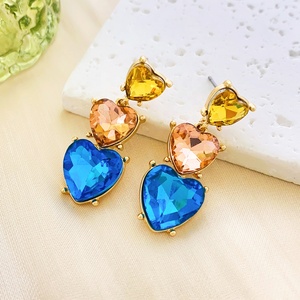 Bán buôn thiết kế mới đầy màu sắc đá quý Trái Tim Kim Cương thả Bông tai cho phụ nữ thời trang bông tai - Product Image 4