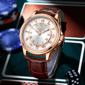 Montre d'affaires pour homme, quartz antique, lumineuse, étanche, bracelet en cuir marron, design simple, cadran à aiguilles, 12 signes du zodiaque - Product Image 2