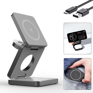 Estación de carga inalámbrica plegable <span class=keywords><strong>3</strong></span> en 1 para <span class=keywords><strong>iPhone</strong></span> 15 14 13 12 <span class=keywords><strong>AirPods</strong></span> <span class=keywords><strong>3</strong></span>/2 Watch 9 8 <span class=keywords><strong>7</strong></span> para cargador magnético Samsung Galaxy - Product Image 2