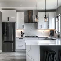 Ensemble de table d'îlot de cuisine en pierre frittée moderne Chine personnalisation gratuite armoires gris Modulkar évier panneau de mélamine pour appartement