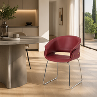 Chaise de salle à manger rembourrée avec dossier incurvé et base en métal rouge pour salle à manger et cuisine