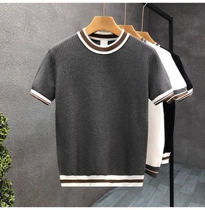 Nueva Camiseta de Punto de Manga Corta para Hombre, Verano, Poliéster Sólido, Ecológica, Transpirable, Casual, Lisa, Corte Ajustado, Cuello Redondo - Product Image 5