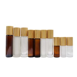 Customized Frosted <b>Amber</b> <b>Glass</b> Round Roll on <b>Bottle</b> 3ml 5ml 10ml 15ml 30ml 50ml Fake Bamboo Lid Skincare Essential Oil Perfume - Product Image 4