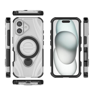 Étui de téléphone magnétique transparent anti-chute à chargement sans fil pour iPhone 16 avec anneau métallique, prix d'usine du fabricant - Product Image 2