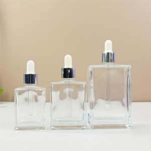 Stock clear 15ml 30ml 50ml 100ml Transparent Flat Shoulder Cylinder Square Glass <b>Dropper</b> <b>Bottle</b> With Silver <b>Dropper</b> Cap - Product Image 5