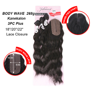 Lot de mèches synthétiques Julianna Kanekalon Futura Fiber Brazilian Jerry Curly <span class=keywords><strong>Body</strong></span> Water Wave avec closure en dentelle - Product Image 5