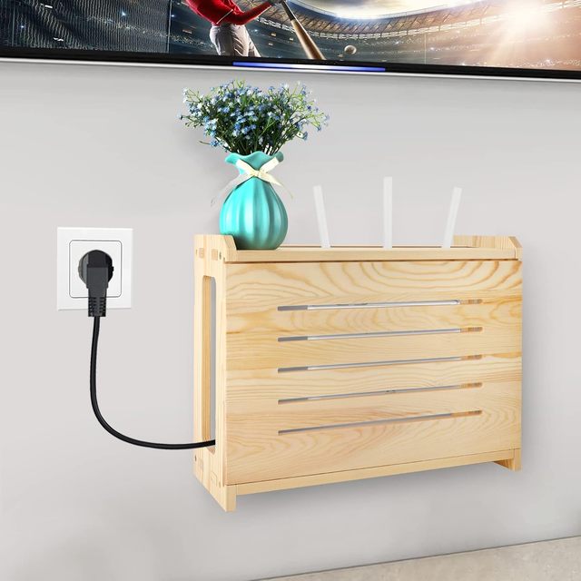Wood Wall Wireless Router Shelf Wifi Power Wire Storage Shelf Cable Router Cover Organized Strip Cable Management Hider Rack