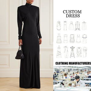 Lüks kadın gece elbisesi yüksek kalite uzun kollu Maxi elbise çevre dostu dokuma doğal bel düz boyalı - Product Image 1