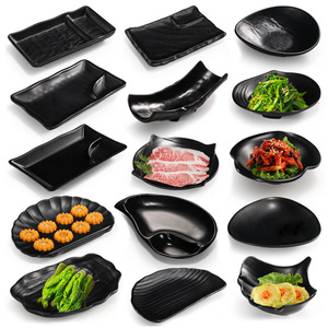 <b>Black</b> Irregular Melamine Snack <b>Plate</b> Set For Restaurant Bar Party Use Solid Color Durable Dishware Commercial Grade - Product Image 2