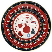 Service de table de Noël en porcelaine fine rouge, bord doré, motif sapin de Noël, tasse à café et soucoupe, mug, assiettes et bols