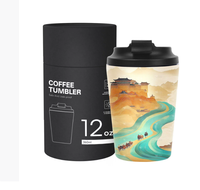 Thermos à café moderne en acier inoxydable 304 avec couvercle à rabat anti-fuite, 12 oz, design personnalisé, isolation thermique de 6 à 12 heures