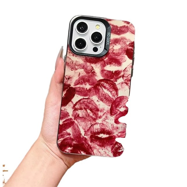 Suitable for iPhone X Xr Xs Max 11 12 13 14 15 16 17 Air Pro Max Sexy Red Lip Pattern Laser Printed Hard PC TPU Phone case