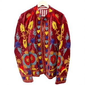 Velvet Embroidered Floral Jacket Mandarin Collar Full Sleeve Prairie Chic Autumn <b>Women's</b> <b>Coat</b> Hand Embroidery Design - Product Image 1