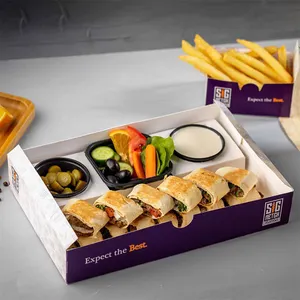 Caja de embalaje Shawarma Wrap personalizada con pepino encurtido, frutas, verduras, ensalada, salsa para llevar, plato de pastoreo, caja de papel para alimentos