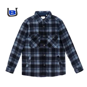 Oem Custom 100% Cotton Check Mens Flannel Two Pocket Plaid Casual Regular Fit Shirts Jackets