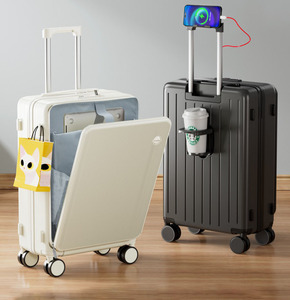 Maleta abierta frontal con gancho lateral con portavasos y maleta de rueda universal con carga USB para hombres y mujeres para ir de viaje - Product Image 6
