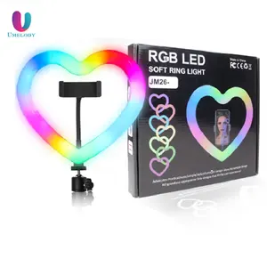 Amazon ebay anel de luz rgb, iluminação fotográfica, regulável, 10 polegadas, formato de coração, para selfie, para youtube