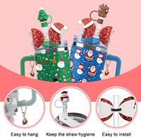 Ensemble d'accessoires de Noël mignons pour tasses : protège-pailles en silicone, décorations nœud et breloques de poignée, compatibles avec les gobelets de 30 et 40 oz avec poignée (tasse non incluse)