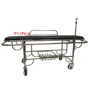 Hochey MEDICAL Hospital Manual Medical Stretcher With Rails And Wheels Stainless Steel Patient Transport Stretcher