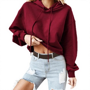 Sweat-shirt court en molleton 100 % coton pour femme KFHW10, col rond avec capuche, tailles S-XL, hiver, écologique, anti-rétrécissement, séchage rapide - Product Image 1