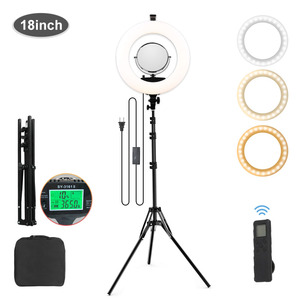 Aro de Luz LED para Selfies de 18 Pulgadas con Pantalla LCD, USB, para Belleza, Video, <span class=keywords><strong>Estudio</strong></span>, Fotografía, Lámpara Circular Regulable con Trípode de 2m - Product Image 1