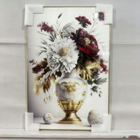 Vente en gros usine : Vase à plantes en porcelaine avec cadre en cristal 5D, tableaux modernes pour cuisine, peintures murales de fleurs en diamant