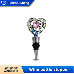 Silver Heart Diamond Flat Bottom Wine Stopper Metal Sealing Vacuum Bottle Stopper For Red Wine - Product Image 4