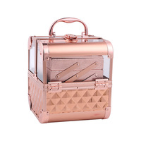 Trousse de Maquillage Portable Vintage en Aluminium Grande Capacité, Légère et Translucide, à Double Ouverture, Multi-couches, avec Serrure, pour Extérieur