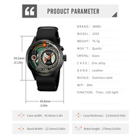 Montre de loisirs pour homme Skmei 2333 de haute qualité, style simple, motif pièce de monnaie, mouvement à quartz, bracelet en cuir, verre, étanche 3 ATM