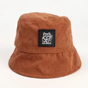 Vente en gros de casquette seau en velours côtelé de haute qualité chapeau seau bicolore avec patch en caoutchouc
