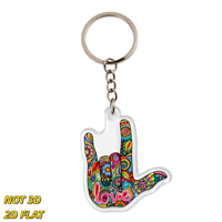 Porte-clés en acrylique coloré avec signe de main d'amour, geste ASL « Je t'aime » avec motif floral, accessoire unisexe léger