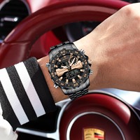 Jam Tangan Pria Poedagar E122 Layar LED Digital Kronograf Baja Tahan Karat Alarm Bercahaya Tahan Air 3ATM Penjualan Langsung Pabrik Reloj