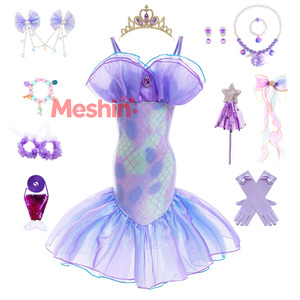 Robe sirène Ariel pour enfants, design queue de poisson, costume d'Halloween, tenue de bal, fabriquée avec un nouveau tissu - Product Image 1