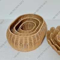 Bord festonné ensemble de 3 paniers de rangement avec couvercle en rotin artificiel boîte de rangement en osier plateau de service décor à la maison enfants stockage de jouets
